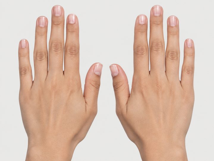 Sofia's hands, backs up, bare nails
